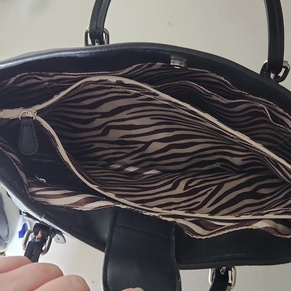 Dana Bachman Purse faux animal print zebra inside tote purse bag black
